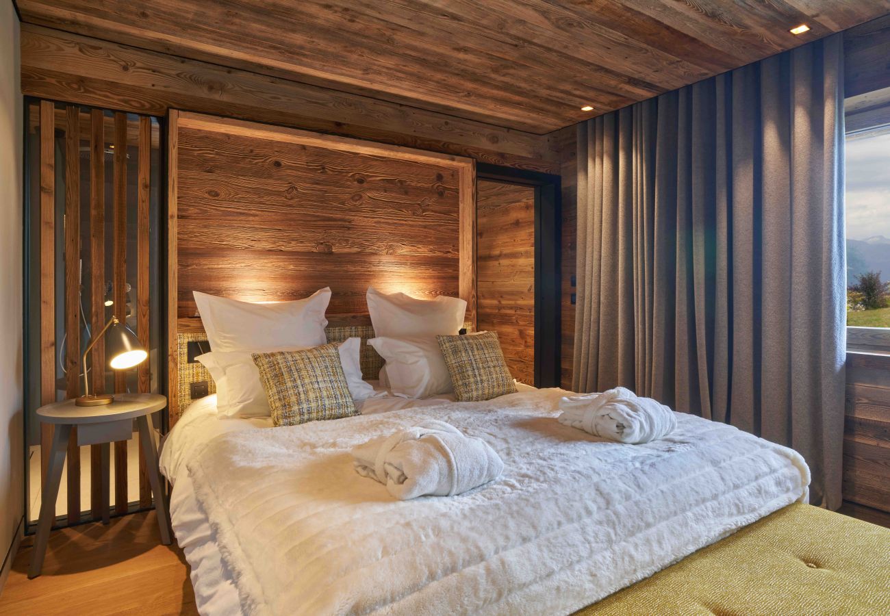 chambre, chalet de luxe, location saisonnière, combloux, vacances, lac, montagne, Mont-Blanc, villa, hôtel, neige, soleil 