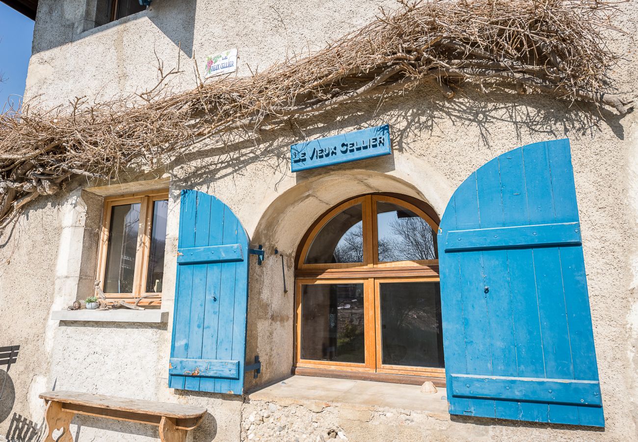 Facade, maison bleue, cosy, jolie, location annecy meublé, maison a louer lac d annecy, location saisonnière annecy