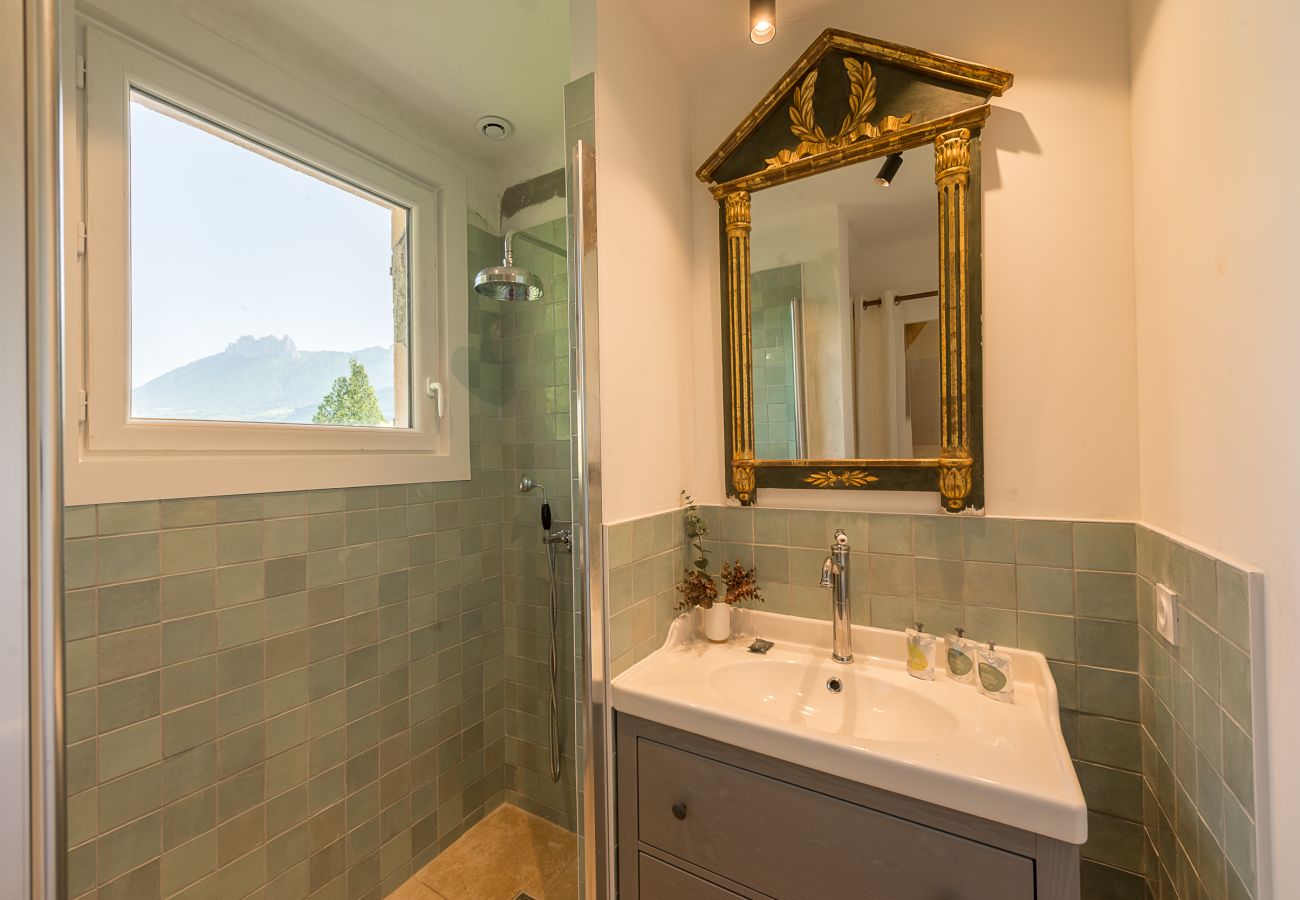 salle de douche, location saisonnière, vacances, annecy, vue lac, vue montagne, luxe, maison, villa, hôtel, neige, soleil