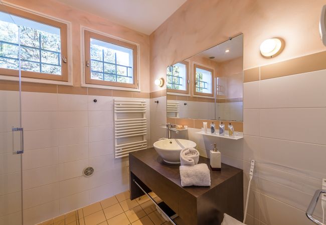 salle de douche, maison de vacances, bord de lac, Sevrier, annecy, piscine, plancha, prestations haut de gamme 